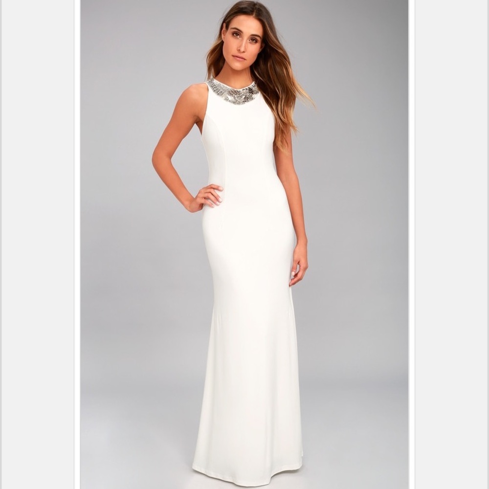 Lulu’s Pledging My Love White Beaded Maxi Dress